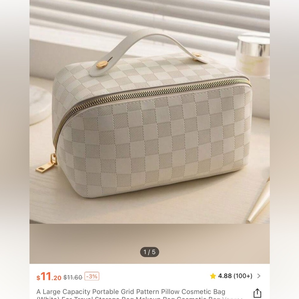 White checkered makeup bag